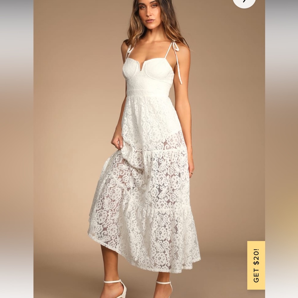 White Lace Tiered Tie Strap Midi Bodysuit Dress